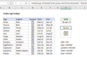 Excel formula: Zodiac sign lookup Excel formula: Zodiac sign lookup